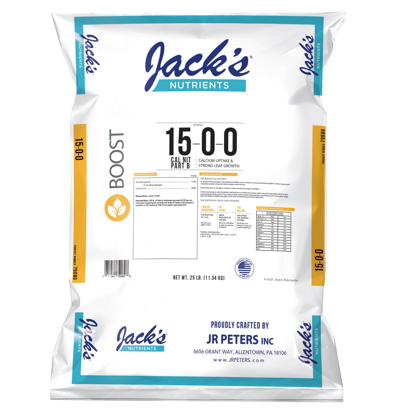 Jack's Nutrients 15-0-0 Calcium Nitrate Part B Fertilizer 25lb