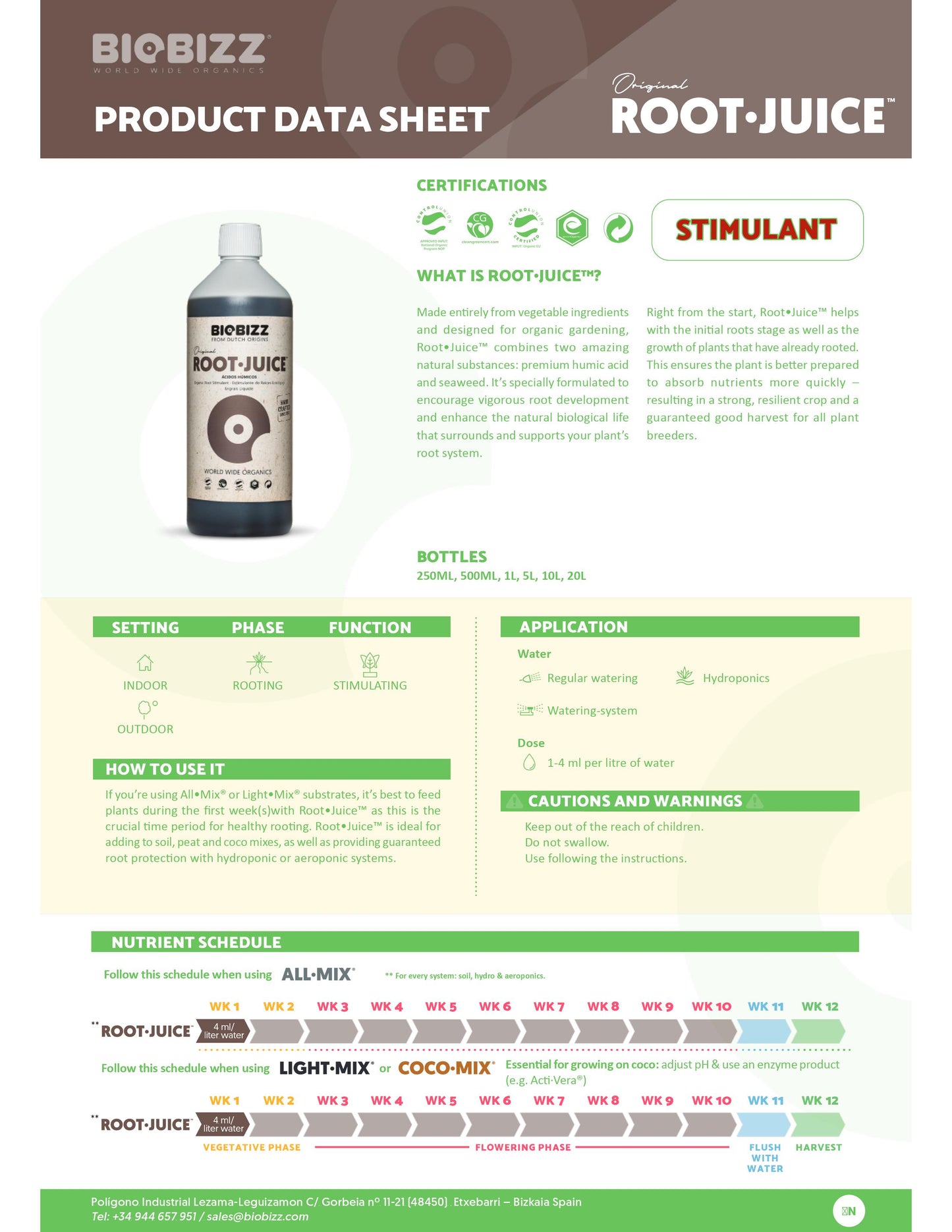 Biobizz Root-Juice Data Sheet