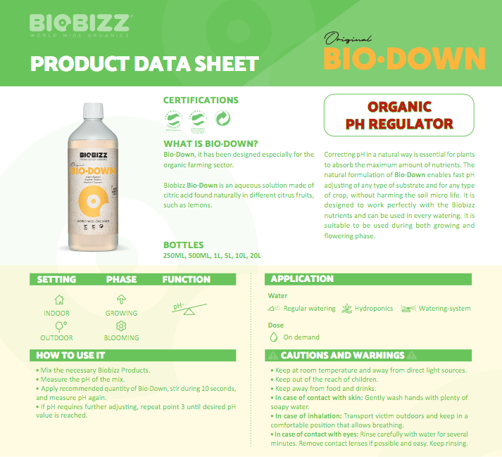 Biobizz Bio-Down 1 Liter - PH Regulator – Mountain Lion Garden Supply