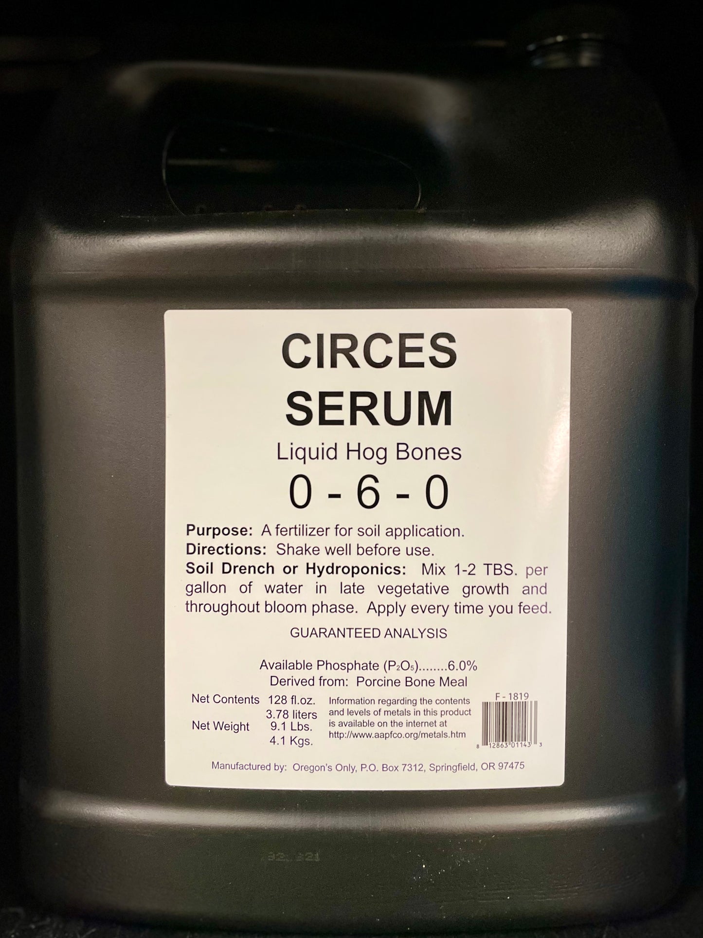 Nectar for the Gods Circe's Serum Liquid Hog Bone 1 gallon back label