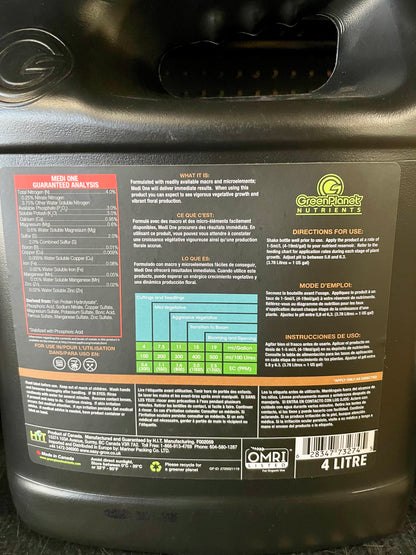 Green Planet Medi One 4 Liter back label